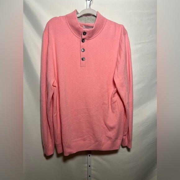 Tommy Bahama Pink Men’s Cashmere Button Mock Neck  Sweater - Picture 2 of 7